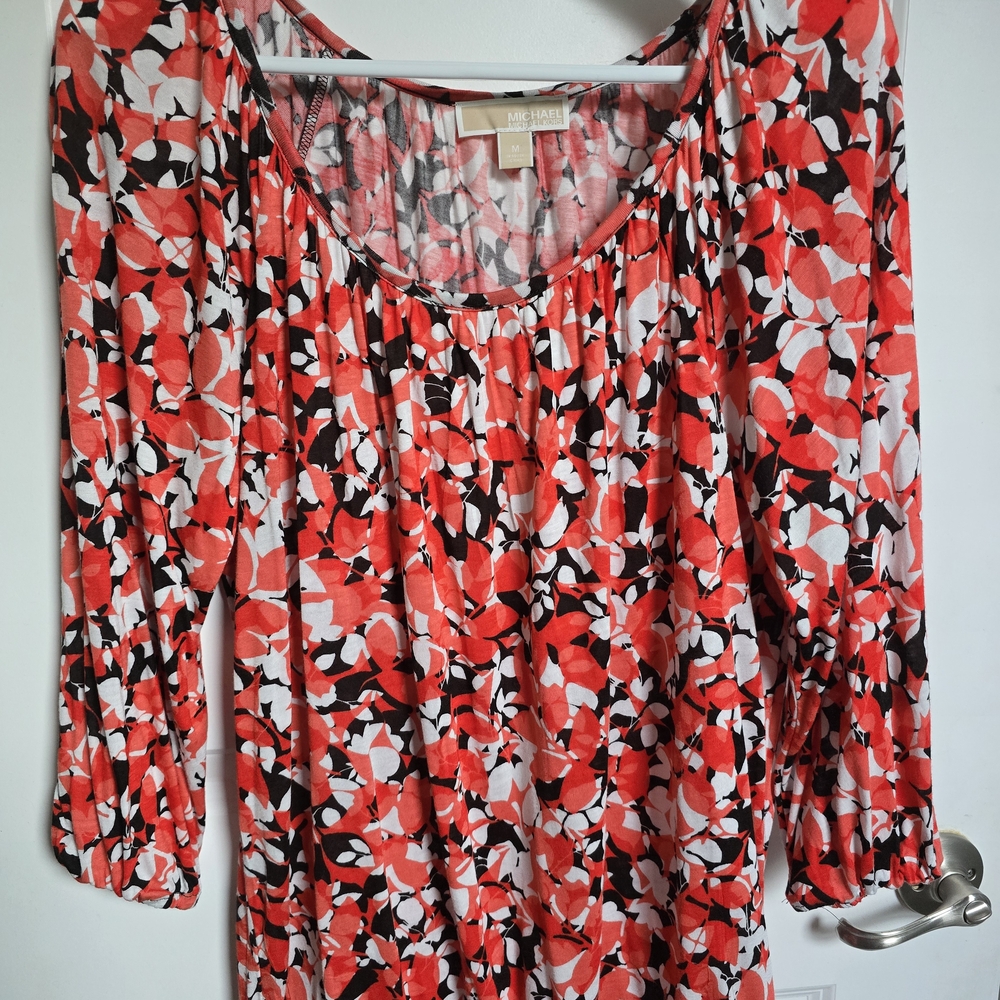 Michael Kors Red and Black Floral Blouse
